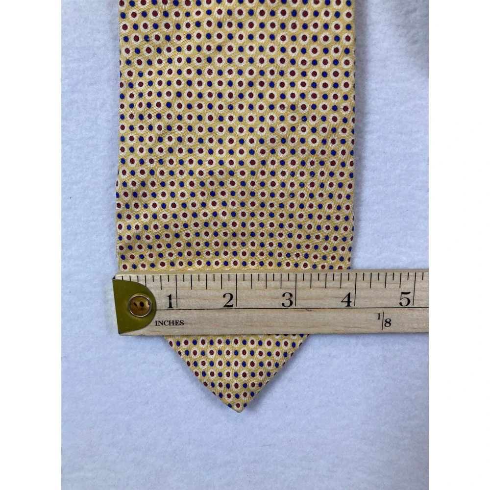 Preppy Lauren Ralph Lauren Mens‎ OS Gold Blue Geometric Dot 100% Silk Necktie